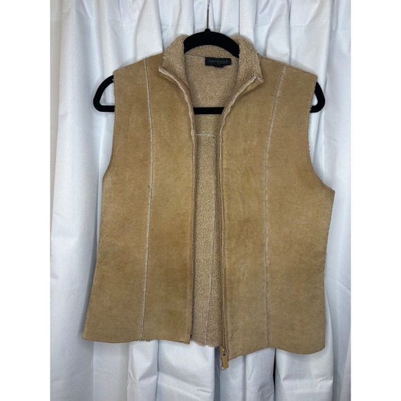 Express Jackets & Blazers - Vintage Express Tan Suede Leather Sherpa Lined Vest Y2K Boho Western